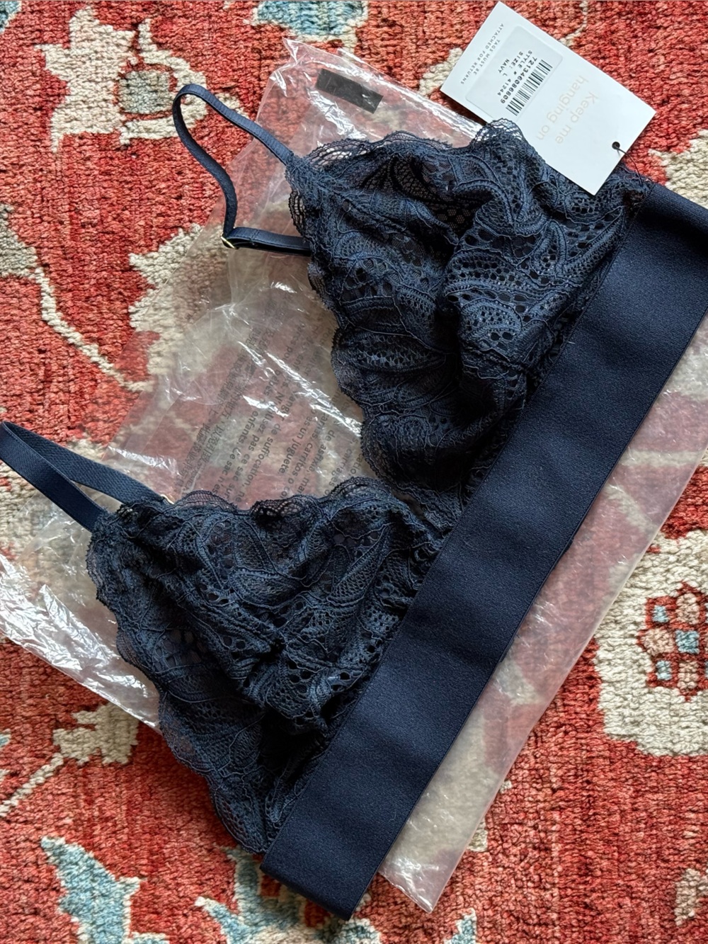 NWT lively long line lacy bralette in navy